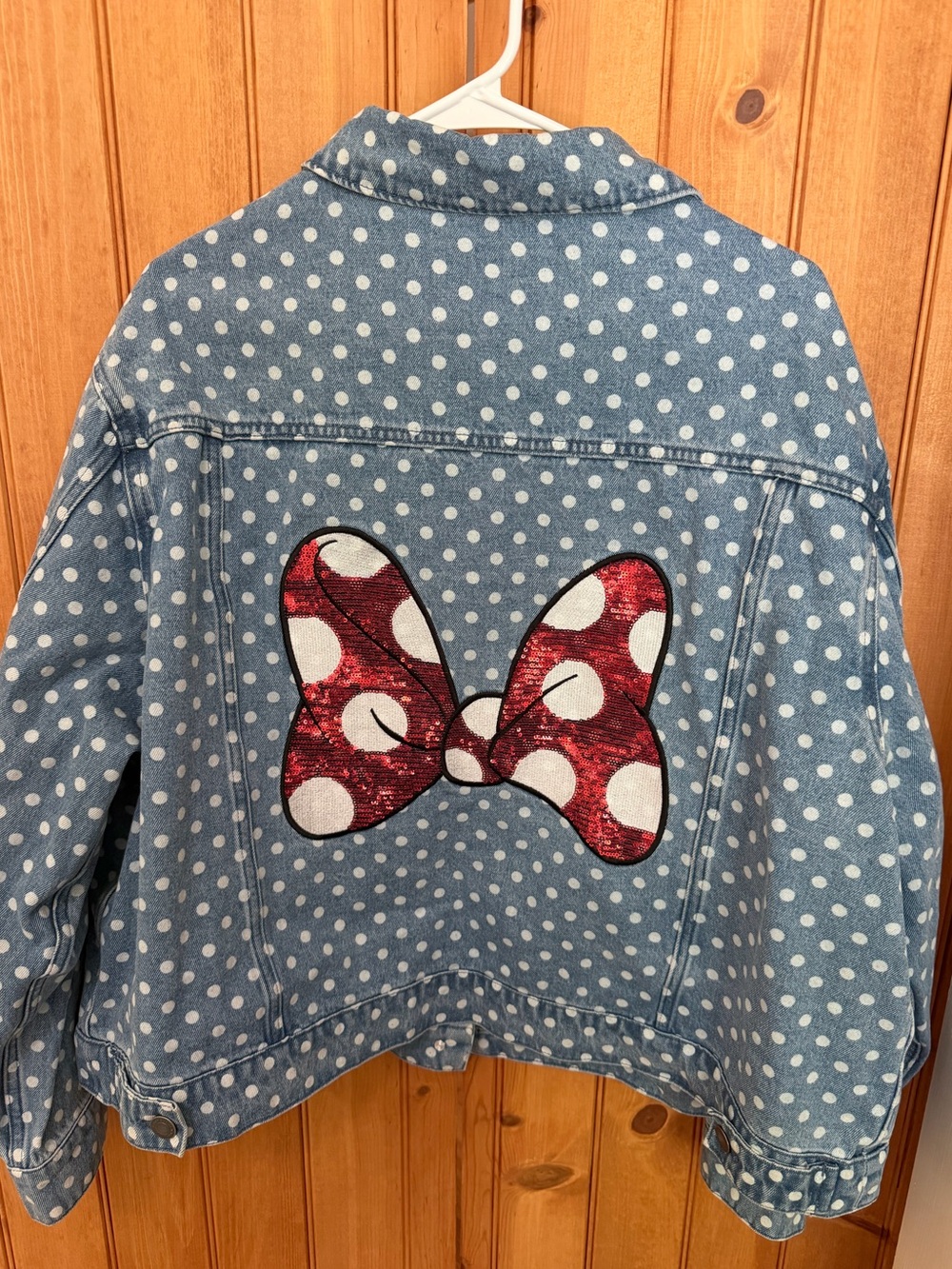 Disney Minnie Mouse Polka Dot Denim Jacket with Red Sequin Bow